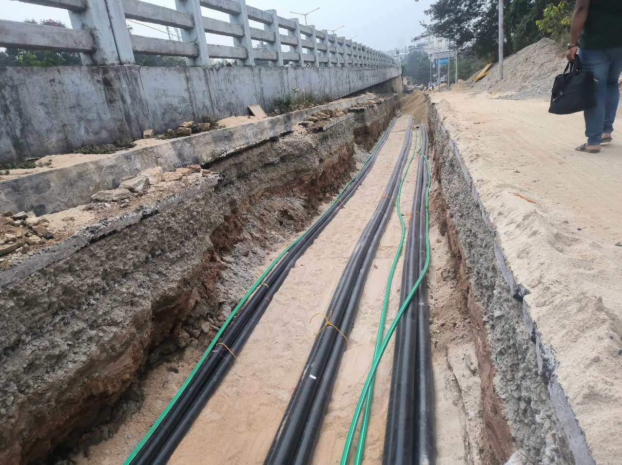 Underground power cables laid in a trench