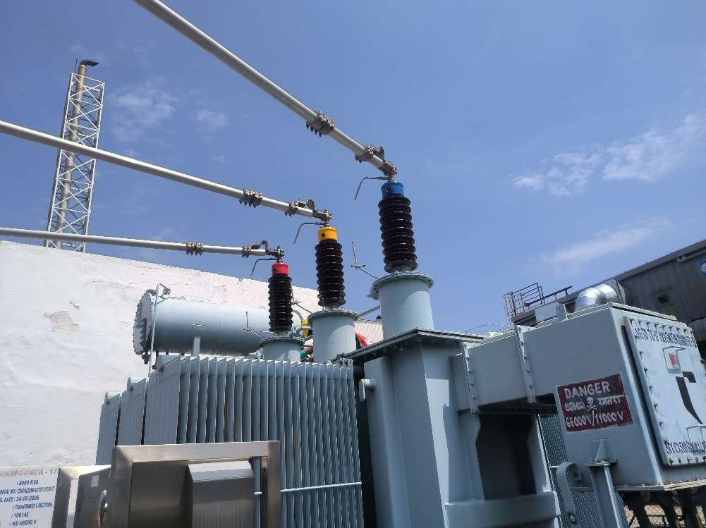 Power transformer at a substation